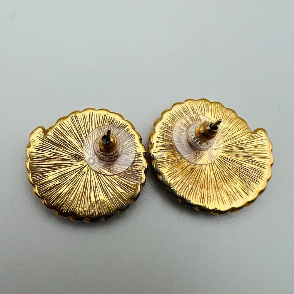 Vintage Gold Tone Rope Swirl Stud Earrings Round‎ Textured Classic Statement